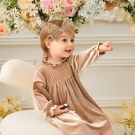 ONENINEDREAM 4'' Baby Velvet Gloss Bows Handmade Headbands Tied Bow Elastic Nylon Hair Accessories for Baby Girls Newborn Infant 3 Pcs Purple Turmeric Brown