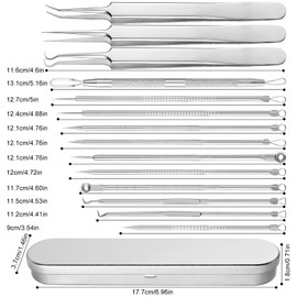 14 PCS Blackhead Remover Set, Pimple Popping Kit, Professional Blackhead Remover, Spot Popping Kit with Tweezers and Case, Stainless Steel Comedone Extractor Kit for Nose Face Care