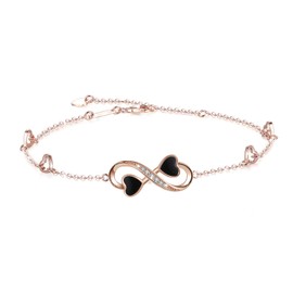 Infinity Ankle Bracelet for Women, 925 Sterling Silver Charm Adjustable Anklet, Large Bracelet Fine Jewelry Mothers Day Gifts White Gold/Rose Gold Plated, 8.07 inch, Sterling Silver , Cubic Zirconia