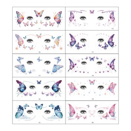OHREN 10 Temporary Tattoos Butterfly Glitter Tattoo Face Body Stickers Water Transfer Angel Wings Waterproof Stickers for Music Festival Ball Party Cosplay