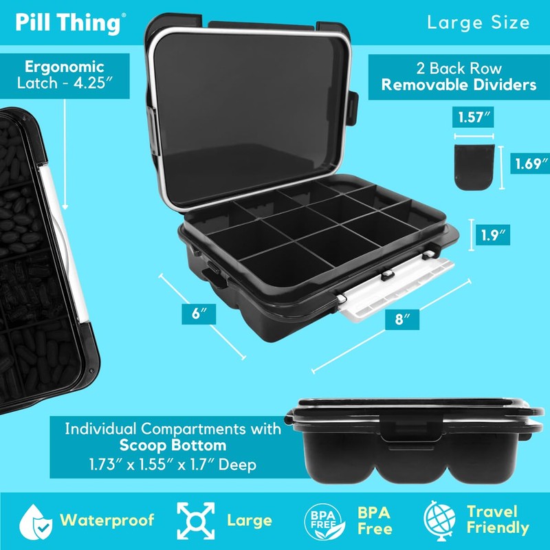 20 Compartment Large Pill Case with Airtight Seal - Silicone