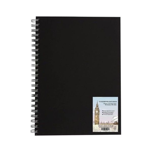 DJP A5 Sketch Book, 130gsm Cartridge Paper Hardback Wiro Bound