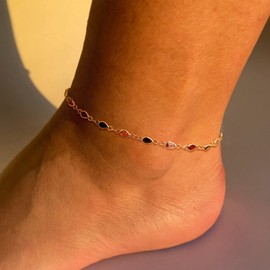 MEVECCO Anklet for Women Gold Teardrop Rainbow Zirconia 14K Gold Plated Dainty Chain Boho Beach Summer Simple Foot Jewelry Ankle Bracelet