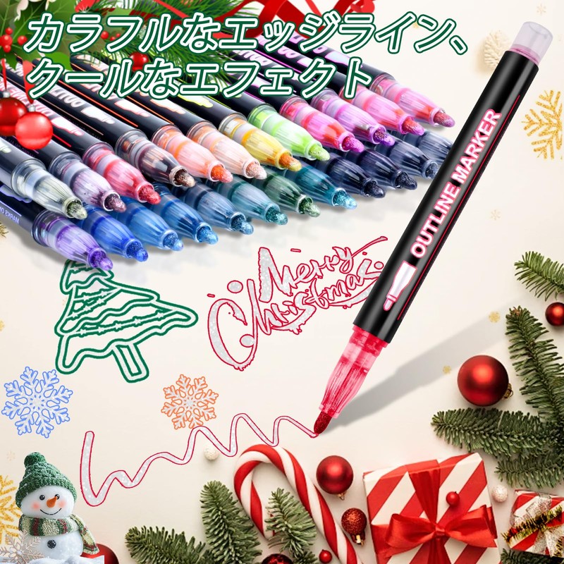 12 Outline Pens Border Double Line Markers Color Pens