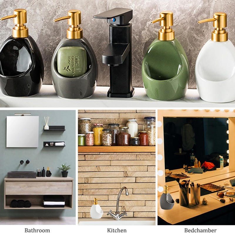 SHIIANN Green Ceramic Soap Dispenser with Sponge Holder – Refillable