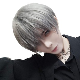 ABUNDANTDOODS Full Wig, Short Hair, Wig, Short, Men's, Popular, Fashion, Harajuku, With Net, Natural, Unisex (Black)