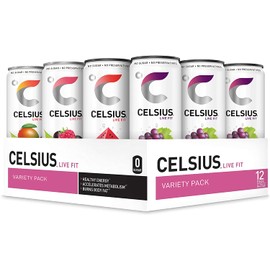 CELSIUS Fitness Drink 4-Flavor Variety Pack, Zero Sugar, 12oz. Slim Can, 12 Pack