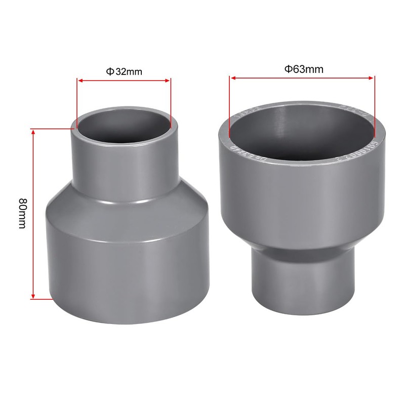 sourcing map PVC DWV Reducing Coupling Schedule 40 Gray 32mm