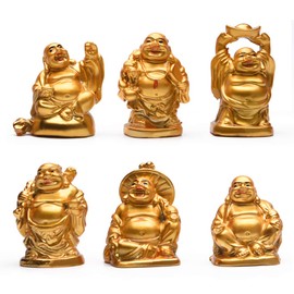 Christmas Characteristic Gift Decoration Laughing Buddha Figurines Lucky Happy Buddha Statue-Set of 6 (2'' Gilt)
