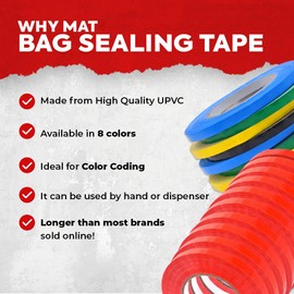 MAT Food Saver UPVC Tape Black - 3/8 x 180 yds. Poly Bag Sealing Tape for Wrapping, Packaging, and Airtight Food Storage