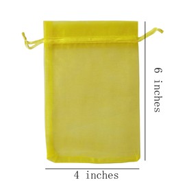 Pack of 50 Gift Organza Bags Drawstring 4x6 inch Yellow for Jewelry,Candy,Women Lip Gloss Sheer Fabric Clear Mesh Packing Sachet for Baby Shower,Christmas,Party Favors,Birthday,Wedding,Bridal Shower