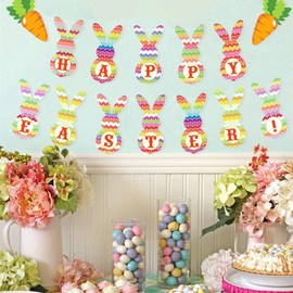 eBoutik - Easter Bunny Bunting - Multicoloured Rabbit and Carrot Design Garland - Perfect Decoration for Garden Easter Parties Decorations or Easter Egg Hunt's - Happy Easter Hanging Decoration
