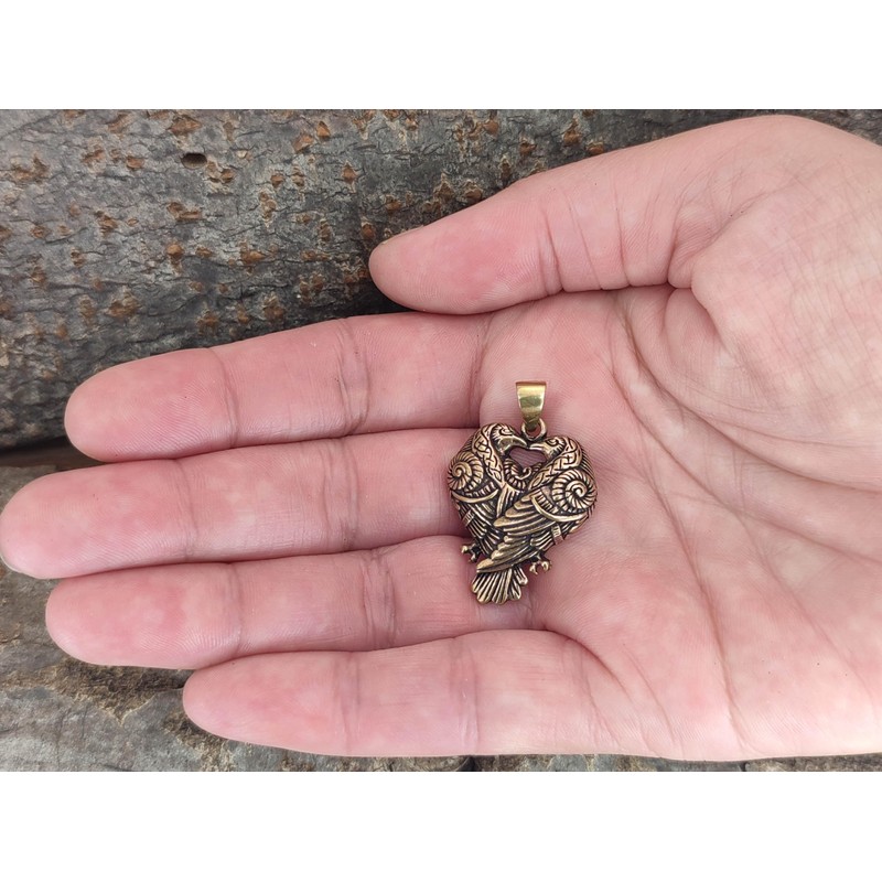 Kiss of Leather Raven Pendant Bronze with Cotton Cord, Bronze