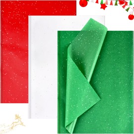 60 Sheets 20" x 20 Red White Green Tissue Paper with Glitter Bulk, Chrismas Tissue Paper for Gift Bags,Sparkle Gift Wrapping Tissue Paper for Christmas Valentine's Day Holiday