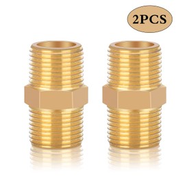 Double Nipple 3/8 Inch Brass Male Thread, nutmanel Brass Double Nipple with Hexagonal AG/AG 2 Pieces for Pipe Connection