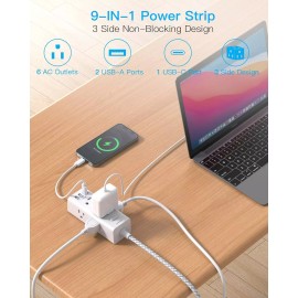 One Beat Power Strip Surge Protector - 6 Widely Outlets with 3 USB Ports (1 5FT, Grey