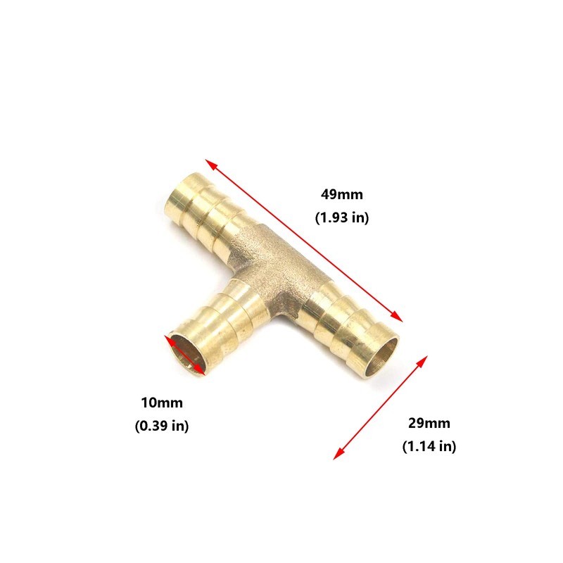 Antrader 3/8" Tee Brass Hose Barb Fitting, 3-Way PEX Pipe