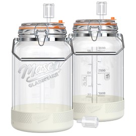 Upgrade 1 Gallon Fermentation Jars with Airlocks - Wide Mouth Glass Jars with Airtight Lid for Sauerkraut Mead Sourdough Starter Pickle, Fermenting Jar with Handle & Non-Slip Silicone Base, 2 Pack