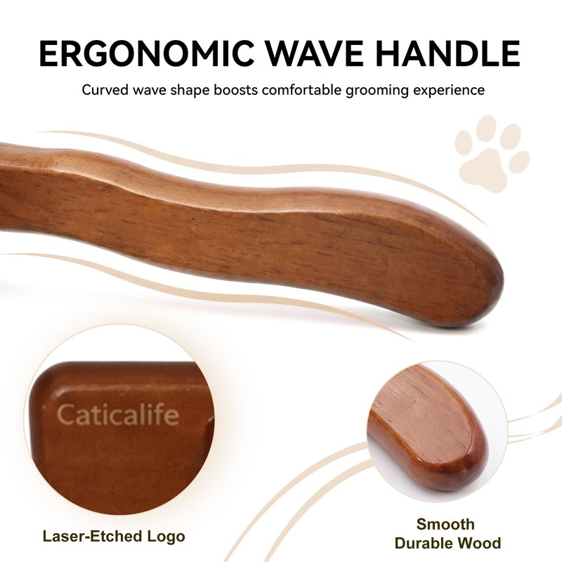 Natural Wood Cat Slicker Brush for Long & Short Haired