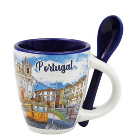 Porto Portugal Cityscape Ceramic Espresso Cup Set - 4oz Espresso Cup with Spoon and Matching Gift Box, Small