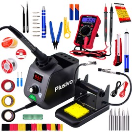 Soldering Iron Station Kit Digital Display Helping Hands 60 W 5 pcs Solder Tips, Solder Wire, Digital Multimeter °C/ºF Conversion, Standby/Sleep Mode, Calibration Support for Electricians from Plusivo