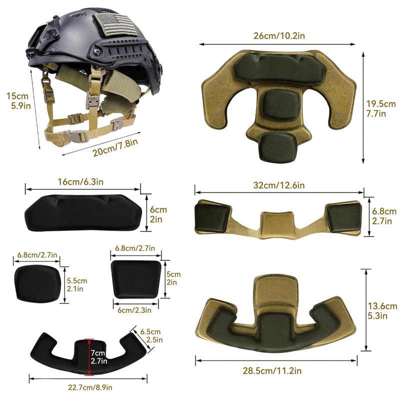 Tactical Helmet Padding Kit, Premium Interior Cushion System (Black)