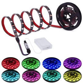 XYOP Led Strip Lights Battery Powered RGB 2M 6.56ft Battery Operated Led Battery Lights with 3 Keys Controller Waterproof Battery Led Rope Lights for TV, Bedroom, Mirror, PC, Camping & Home Decoration