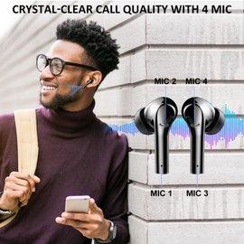 Wireless Earbuds, Bluetooth 5.3 Headphones 4 Built-in Microphones ENC Noise Cancelling Earphones 13mm Drivers Big Bass Stereo, LED Power Display 45H Playtime USB-C, IP7 Waterproof in Ear buds(New Gen)
