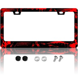 KDQEP Blood Splattered License Plate Frame,Black Cool License Plate Frame,Stitch License Plate Frame,Rust-Proof Waterproof Stainless Steel 2 Hole License Plate Holder for Men Women 12.2 X 6 Inch