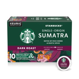 Starbucks K-Cup Coffee Pods, Dark Roast Hot or Iced Coffee, Single-Origin Sumatra, 10 Keurig Pods