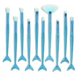 Lizzy 10pc 3D Mermaid Makeup Brushes | Lovely Gradual Cosmetic Brushes for Eyeshadow, Eyeliner, Blush, Blending, Eyeliner, Small Lip, Shader Brush (Light Blue)