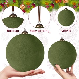 PullCrease 4 Pcs Large Velvet Christmas Balls 6 Inch Christmas Tree Decorations Xmas Ornaments Balls for Family Holiday Wedding Party Xmas Tree Hanging Decoration (Green)