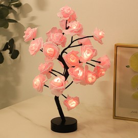 Rose Flower Tree Lamp - LED Rose Tree Table Lamp USB/Battery Powered Artificial Bonsai Flower Night Light for Bedroom Living Room Party Wedding Valentine's Day Decor (Pink)