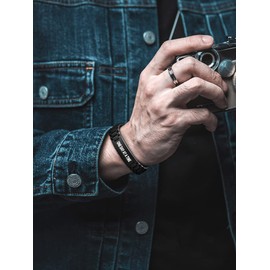 MEALGUET Sobriety Gifts for Men : One Day at a Time Bracelet Engraved Recovery Quote Masculine Stainless Steel Link Bracelet for him,Inspirational Gift Idea Jewelry for Son Dad Husband,Memorial Gift