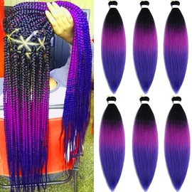 Pre stretched Braiding Hair 30 Inch 6 Packs Professional Braids Hair Extensions High Temperature Synthetic Fiber Braid Hair Crochet Twist Soft Yaki Texture Hot Water Setting(30inch,Black-Purple Red-Sapphire Blue)