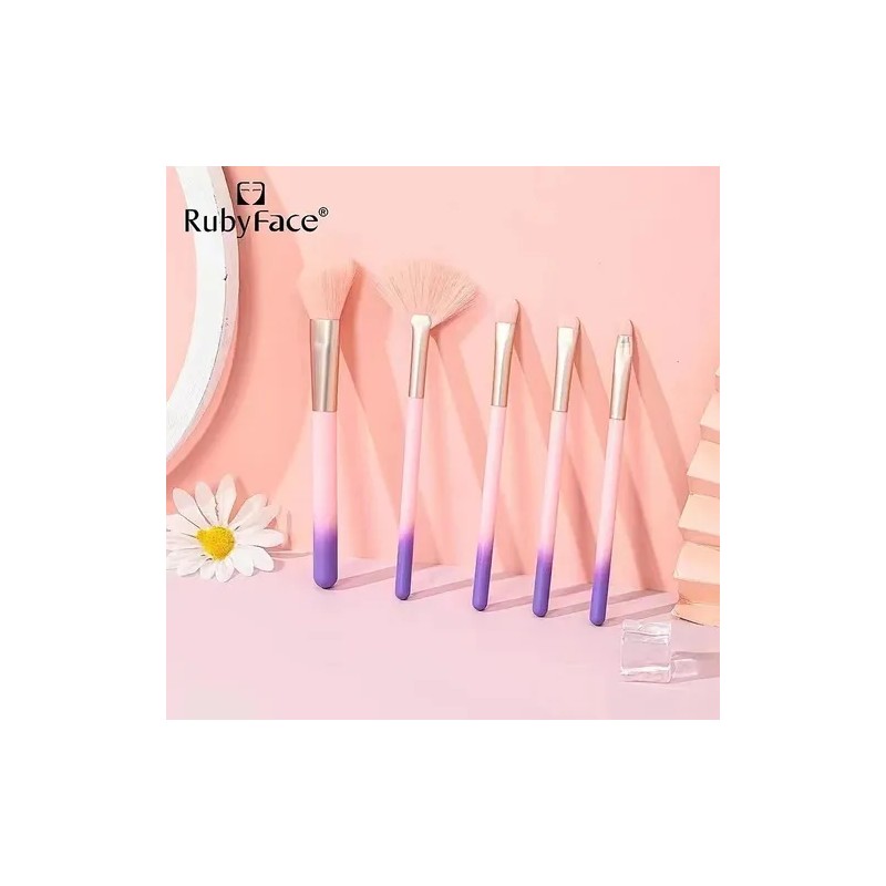 Set De Brochas Maquillaje Rubyface 5 Pzas Cute Color Rosa