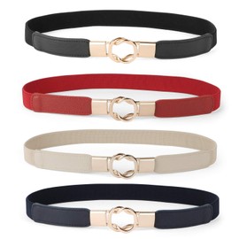 JASGOOD Women Skinny Belt for Dresses Retro Stretch Ladies Waist Belt Plus Size Set of 4 (Black+Red+Blue+Beige,Fits Waist 33-42 Inch)