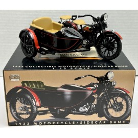 Harley Davidson 1933 Black Motorcycle Sidecar Coin Bank 1/12 Diecast 99198-94V