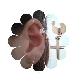 Yheakne Cross Dangle Ear Cuff Earrings Silver Dangle Ear Cuff with Cross Clip On Earrings Vintage Clip Cuff Earrings Non Pierced Cartilage Cuff Earrings for Women and Girls (Silver)