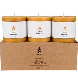 3PCS 3"x 3" Beeswax Pillar Candles, Made of Pure Natural Beeswax, with Ultra Long Burning Time and Low Allergenicity-Raw,40H