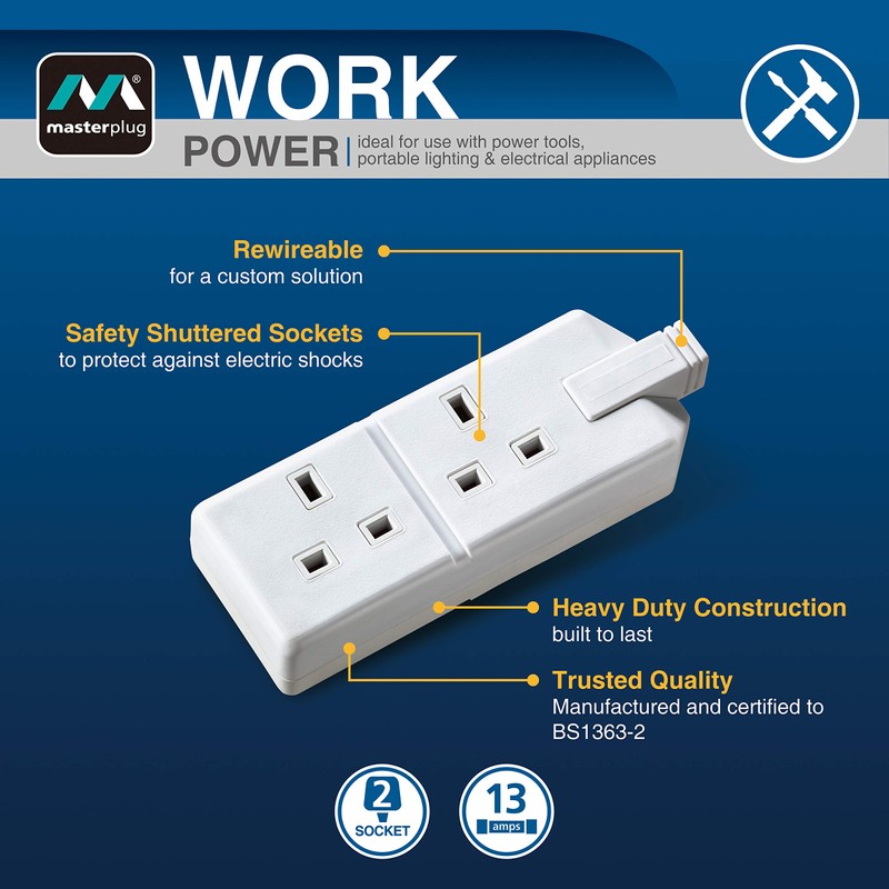Permaplug By Masterplug ELS132W-01 Two Socket Trailing Socket, Without Plug