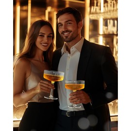 4 Pcs Coupe Glasses, Hand Blown 10 oz Cocktail Glasses, Ribbed Glasses, Gift Boxed Drinking Glass Set, Pefect Gift for Christmas, Espresso Martini, Manhattan, Wine, Champagne Martini Glasses Set of 4