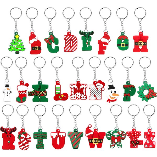 WELANE Alphabet Keychains, 26 PCS A-Z Christmas Keychains for Bags,