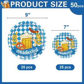 Oktoberfest Plates Blue White Checkered Beer Decorations Disposable Paper Plates for Oktoberfest Dinner Party Supplies 25pcs 9" and 7"（50pcs）