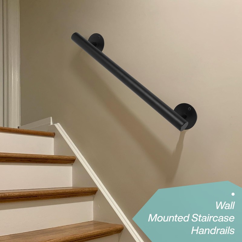 Purife 1.6 FT Black Metal Heavy Duty Stair Railing Indoor,