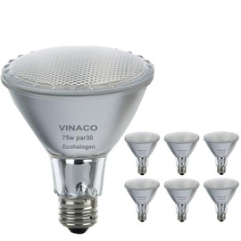 Vinaco Halogen PAR30 Long Neck 75W 120V 1000LM, 6 Pack High Output Halogen PAR30 Dimmable 3000K Warm White with E26 Base, Long Lifespan Long Neck Flood Light Bulb with CRI100 for Tracking Lighting
