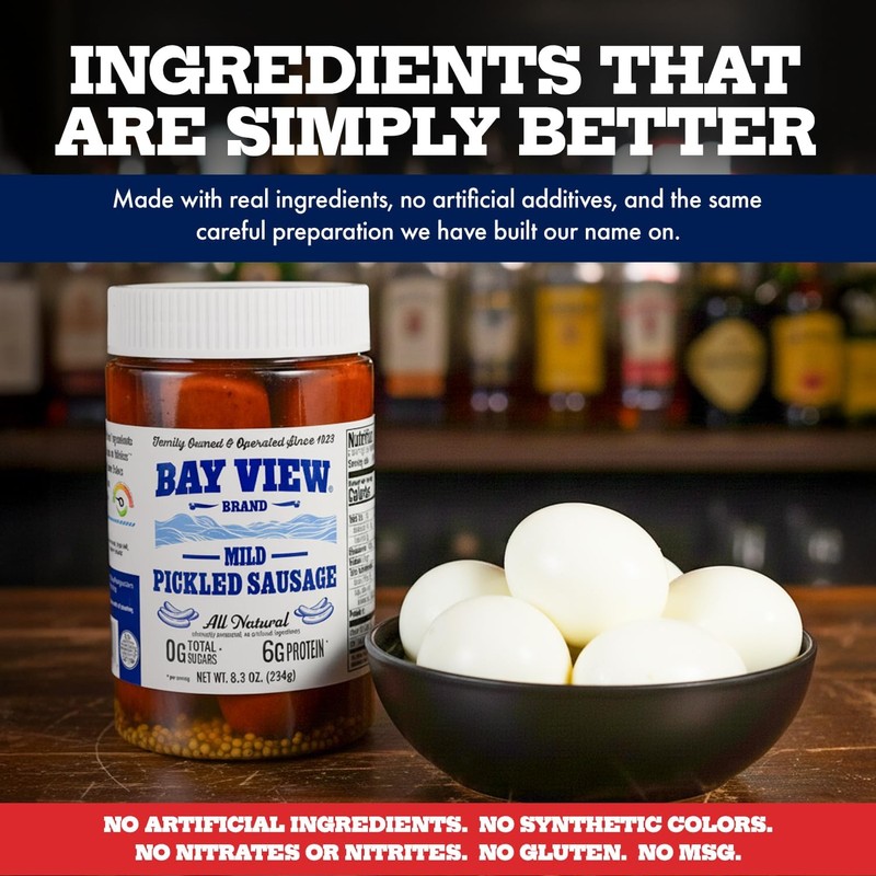 Bay View Smoked Pickled Polish Sausage, 9g of Protein, Mild,