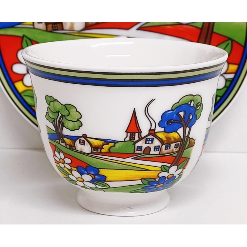 Village Art Deco Tea Cup & Saucer Fine Bone China