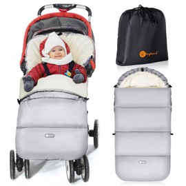 Ivywind Footmuff for Pushchair Universal,Winter Pram Footmuff for Baby with Drawstring Hood,Waterproof Cosy Toes for Pram with Zip,Easy Access,Washable and Detachable,Warm Pongee Fabric,Light Grey