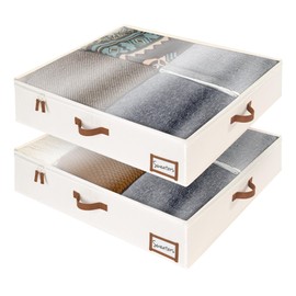 StorageWorks Underbed Storage Box, Under Bed Clothes Organizer With Sturdy Structure and Ultra Thick Fabric, Beige, 30" L x 28" W x 6" H, 2 pack
